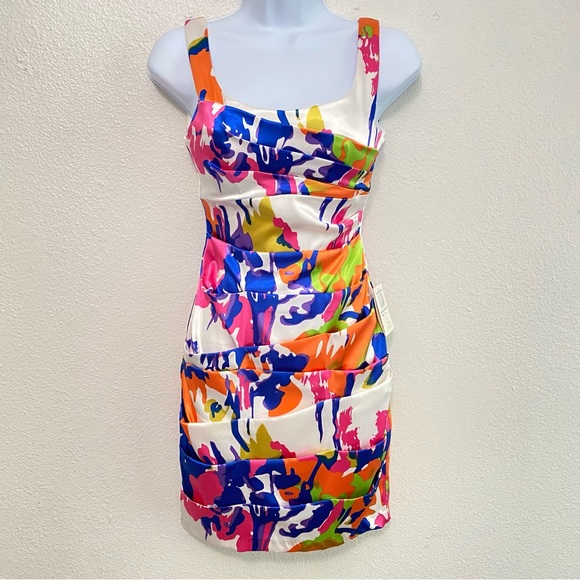 NWT Multicolor Paint White Mini Dress 1/2 Art to Wear Party Vibrant Event - Picture 1 of 10